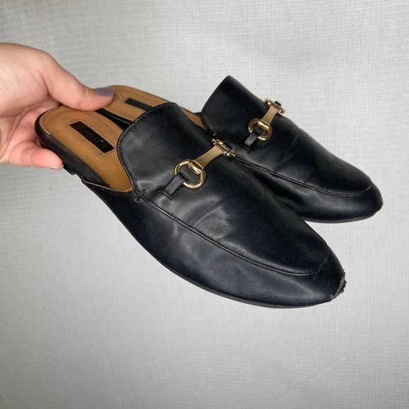 Forever 21 | Black Mule Slip On Shoes Brit‎ Buckle - Picture 2 of 6